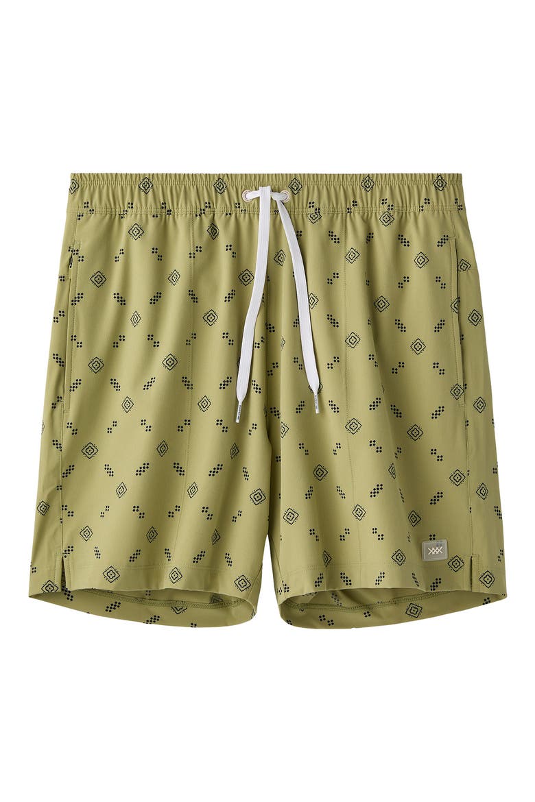 5.5-Inch Water Repellent Swim Trunks, Alternate, color, DUSTY SAGE FOULARD