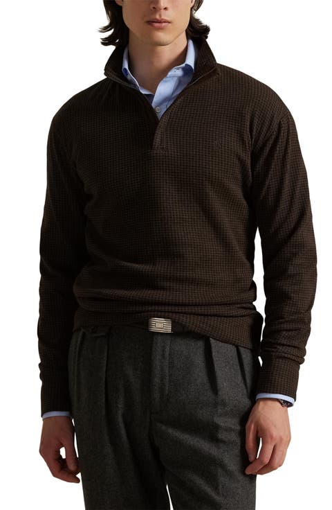 Houndstooth Luxury Cotton Blend Quarter Zip Pullover