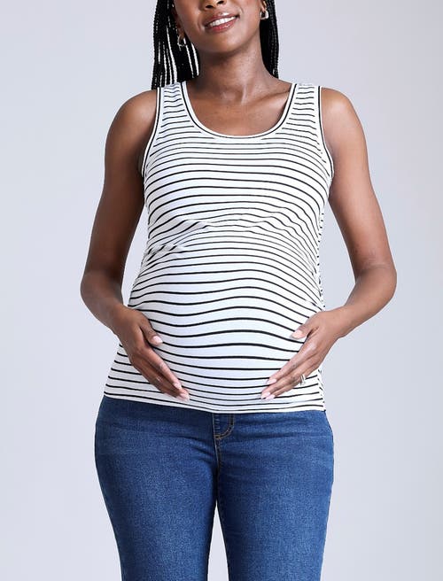 Motherhood Maternity Scoop Neck Side-ruched Maternity Tank Top In Black & White Stripe
