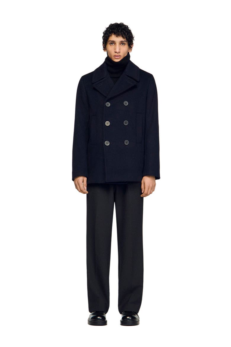 Straight-fit wool-blend coat, Main, color, Navy blue