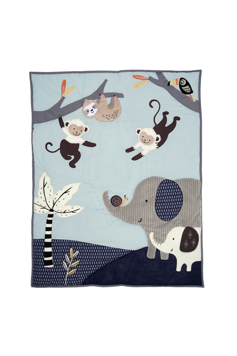 Jungle Party 3-Piece Elephant/Monkey Baby Crib Bedding Set, Alternate, color, Blue