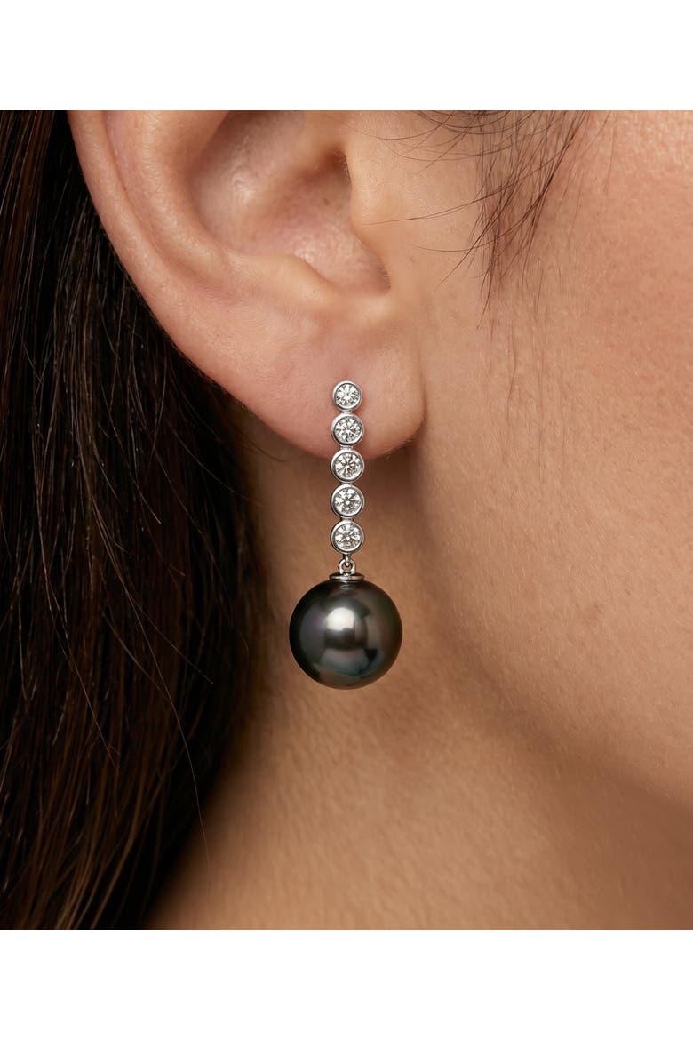 Tahitian South Sea Pearl & Diamond Cascade Earrings, Alternate, color, White Gold