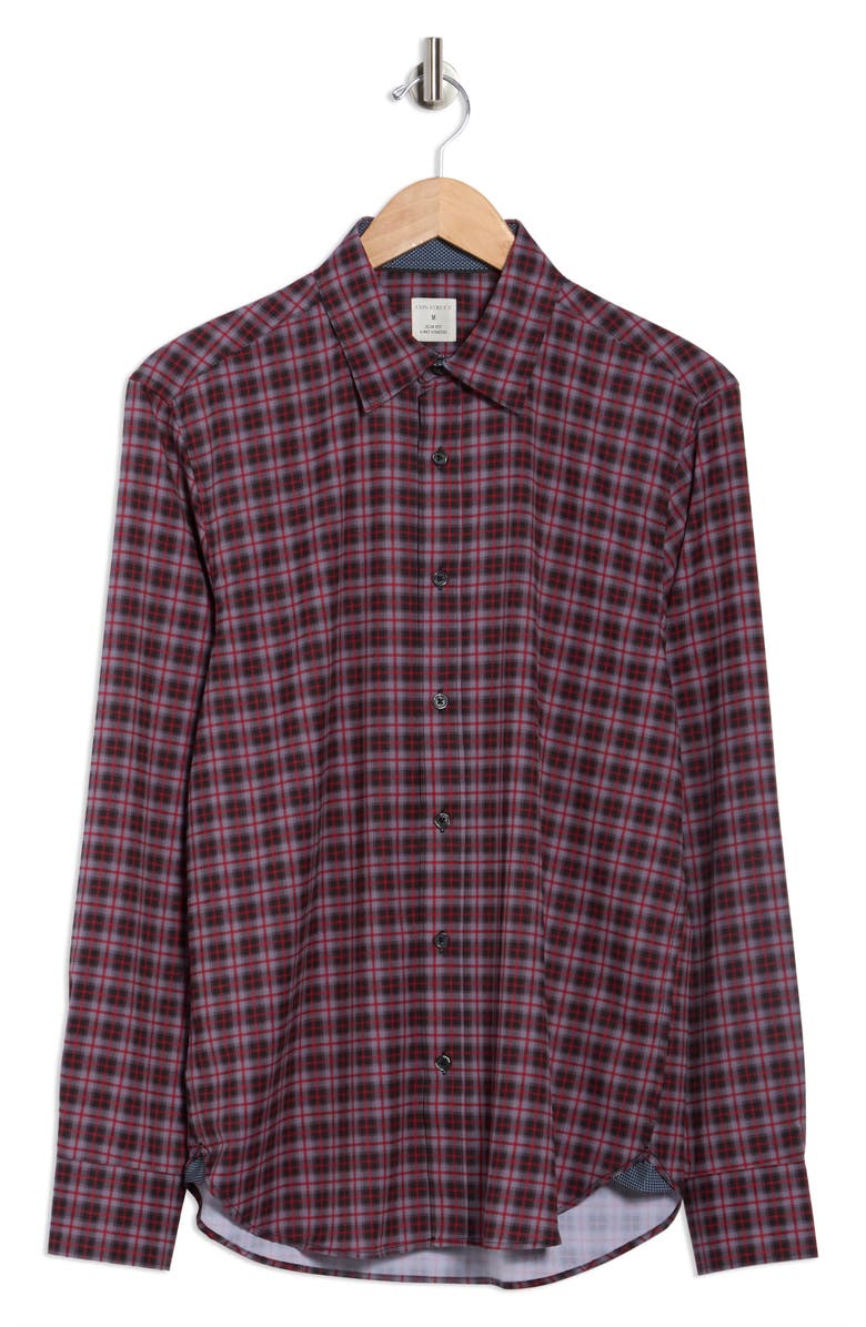 CONSTRUCT Plaid Print Slim Fit Stretch Button-Up Shirt, Alternate, color, Black/ Red