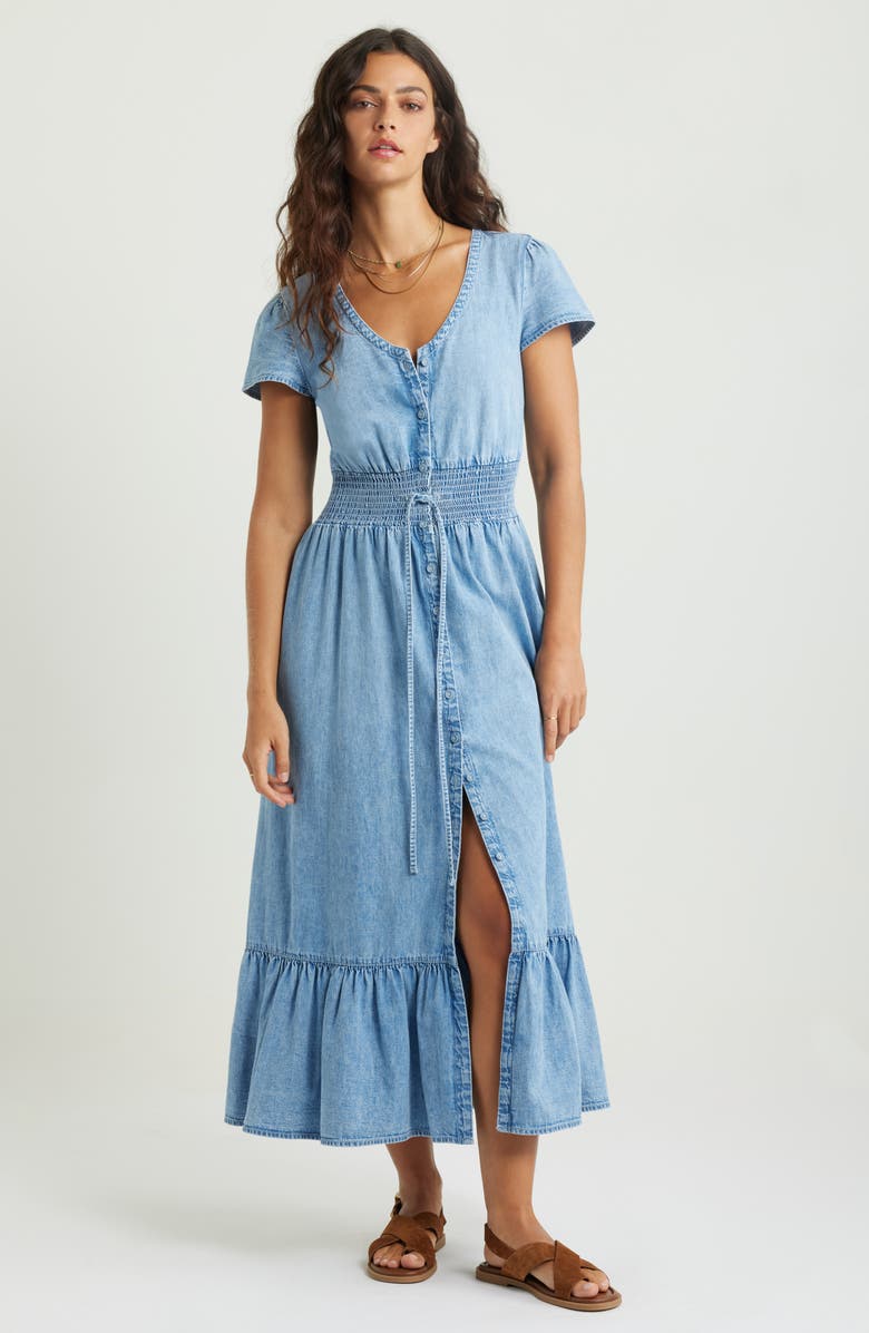 Treasure & Bond Smocked Waist Chambray Maxi Dress, Alternate, color,