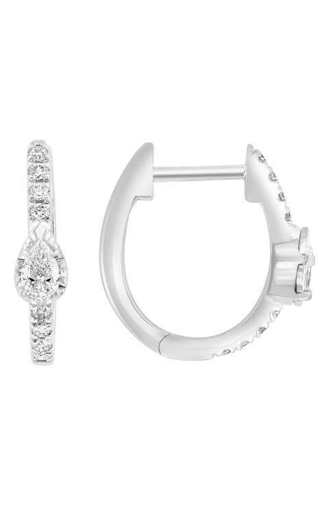 14K White Gold Diamond Huggie Hoop Earrings - 0.25ct.