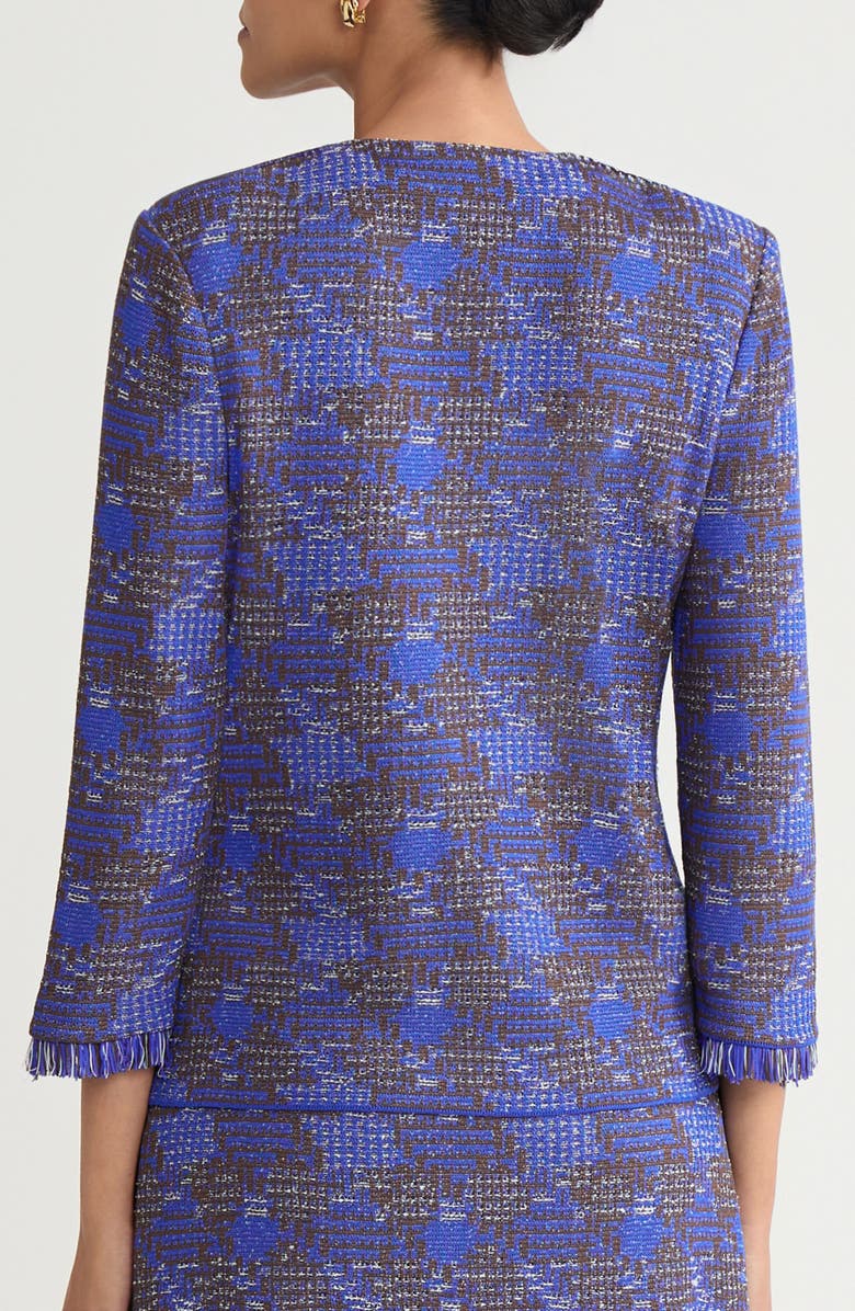 Ming Wang Fringe Trim Tweed Jacket, Alternate, color, Sapphire Sea/ Drk Umbr/ Ivy