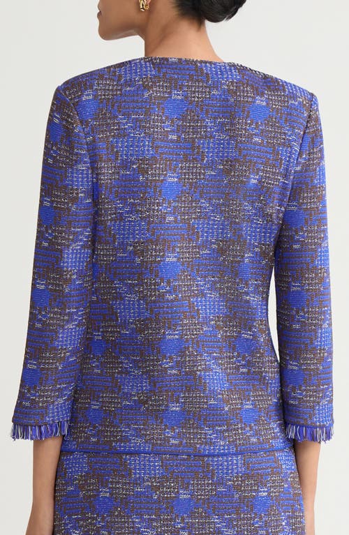 Ming Wang Fringe Trim Tweed Jacket In Multi