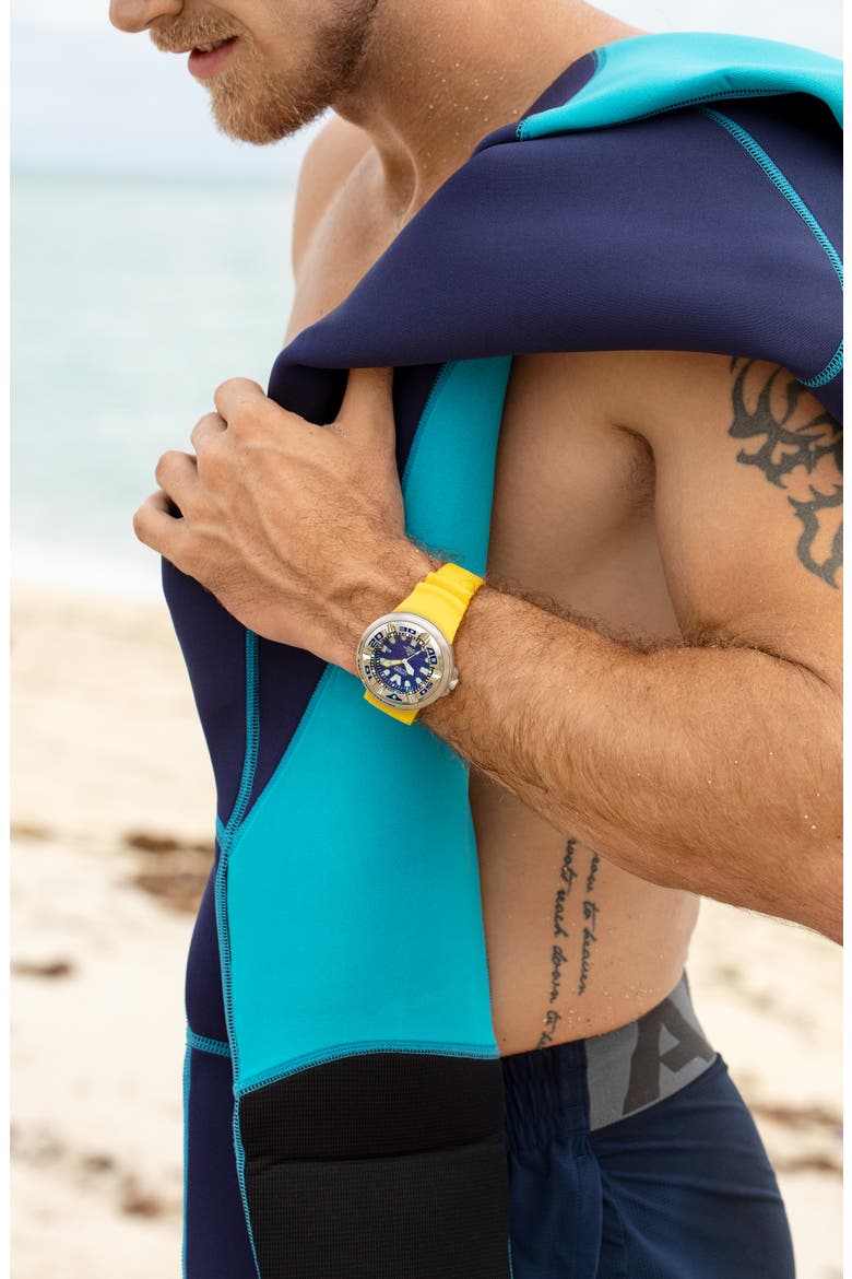 Promaster Dive Ecozilla Polyurethane Strap Watch, 48mm, Alternate, color, NAVY/ YELLOW