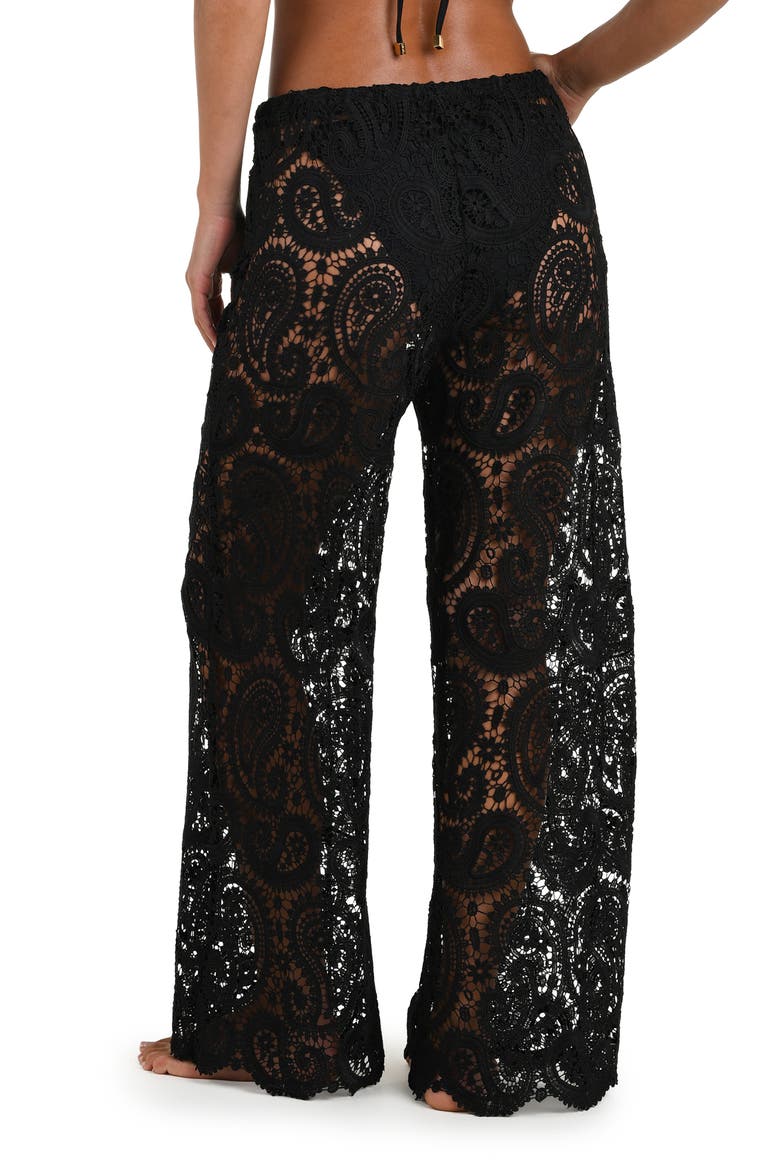 Geraldine Lace Wide Leg Cover-Up Pants, Alternate, color, BLACK