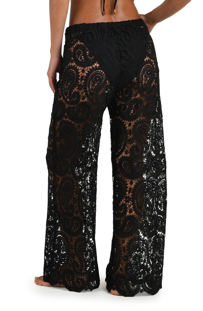 L'AGENCE Geraldine Lace Wide Leg Cover-Up Pants, Alternate, color, Black