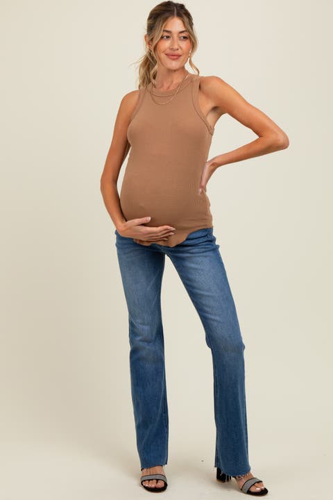 Distressed Raw Hem Maternity Bootcut Jeans