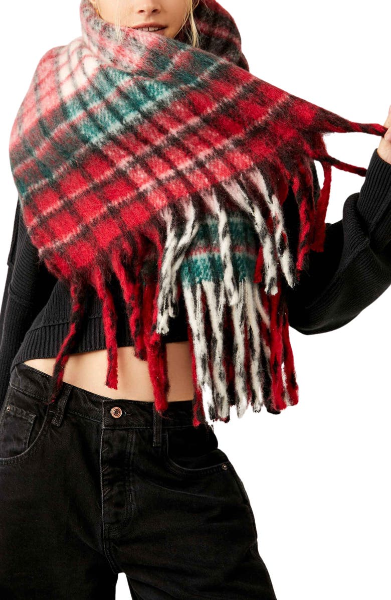 Free People Falling For You Plaid Brushed Blanket Scarf, Main, color,