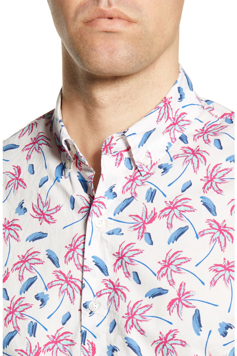 Riviera Slim Fit Tropical Short Sleeve Button-Down Shirt, Alternate, color, PALM DOT COM FUSCHIA PURPLE