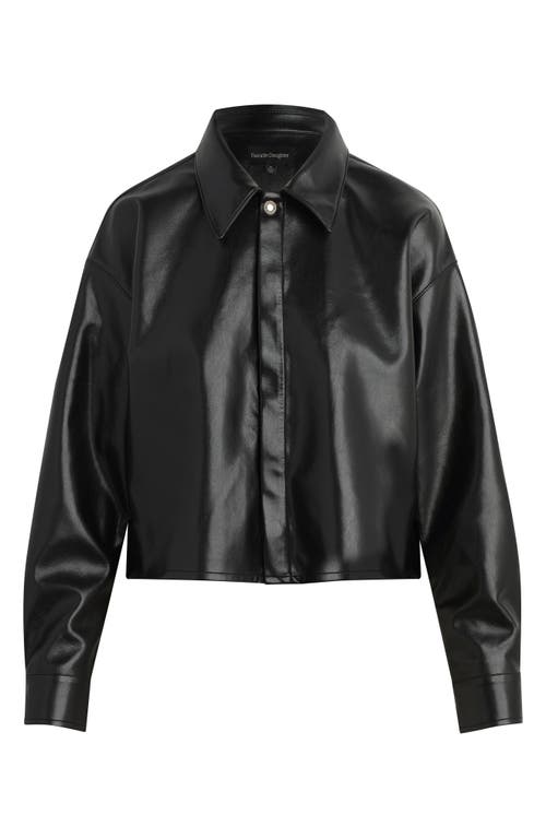 Favorite Daughter The Crop Oversize Faux Leather Shirt In Black