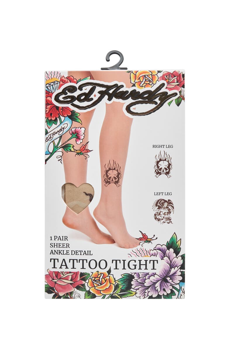 Ed Hardy Womens Skull Tattoo Tights 1-Pack, Alternate, color, Nude