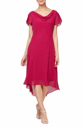 Cowl Neck Flutter Sleeve Midi Dress