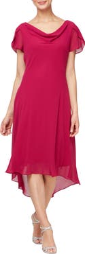 SL FASHIONS Cowl Neck Flutter Sleeve Midi Dress