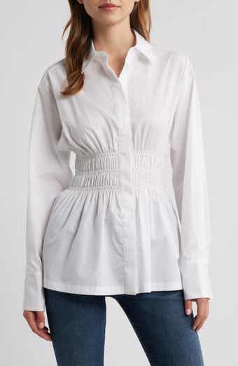 Blythe Cotton Smocked Waist Peplum Button-Up Shirt
