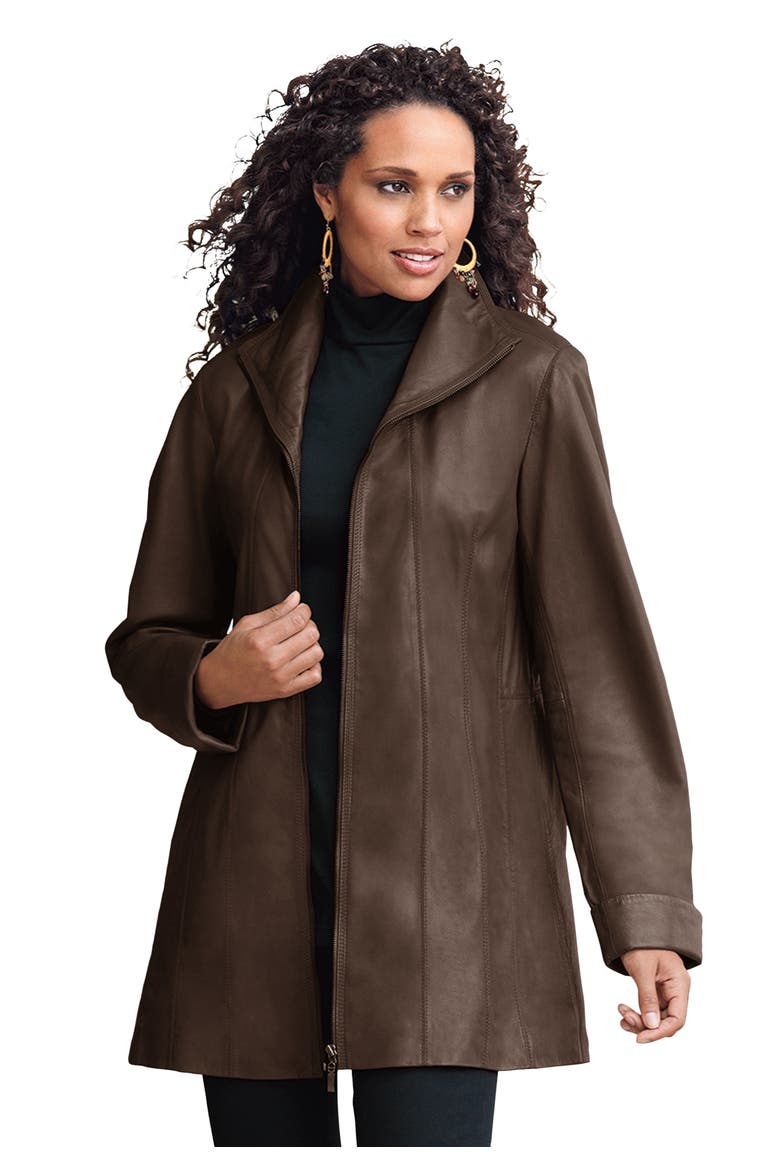Plus Size A Line Leather Jacket, Main, color, CHOCOLATE