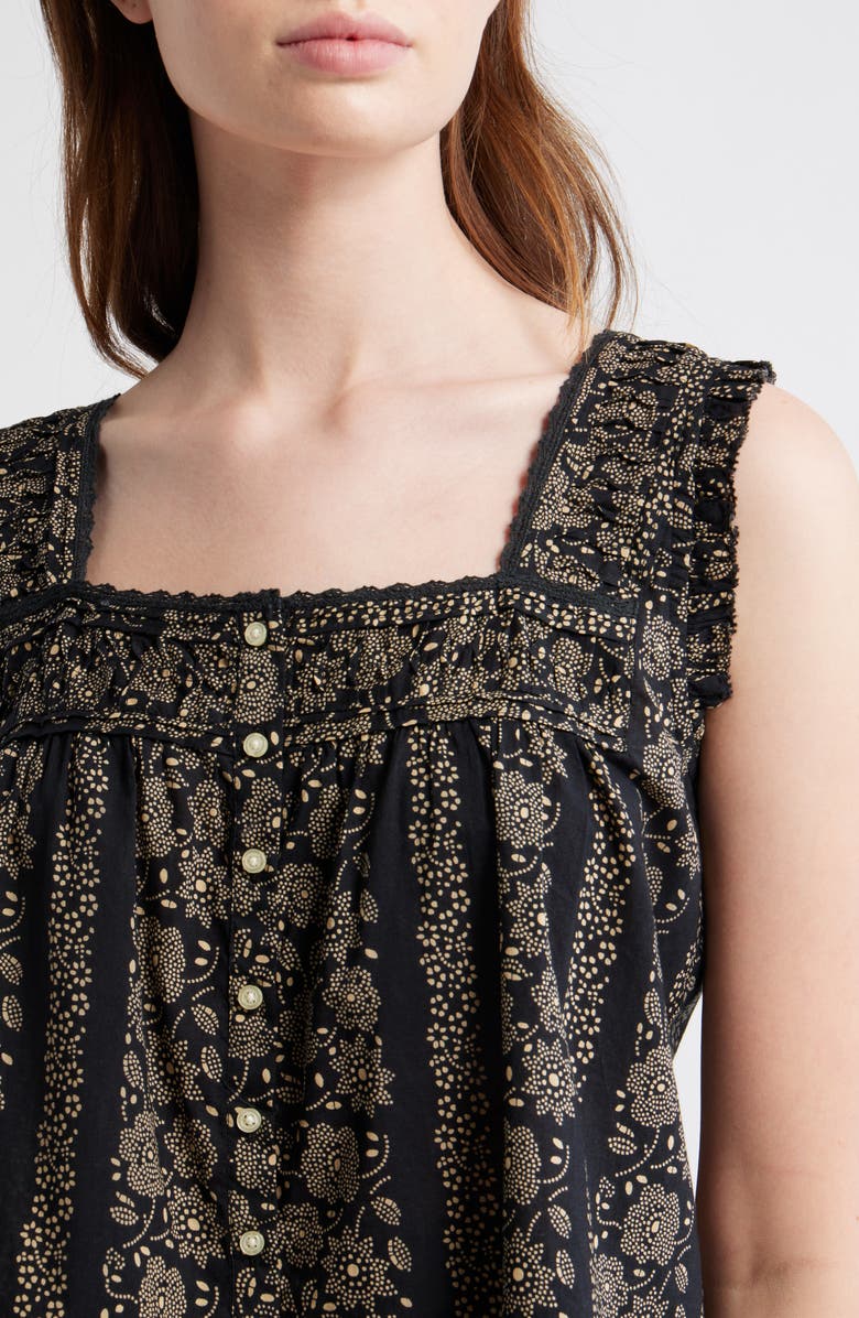 THE GREAT. The Victorian Lace Trim Tank, Alternate, color, Black And Cream Token Floral
