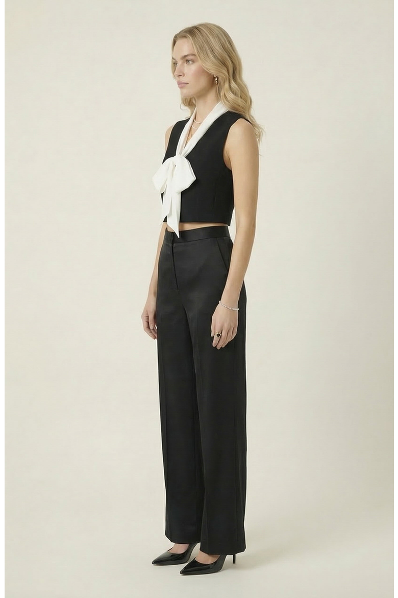Cropped Sleeveless Top with Bow Tie Neck Detail, Alternate, color, Black / White