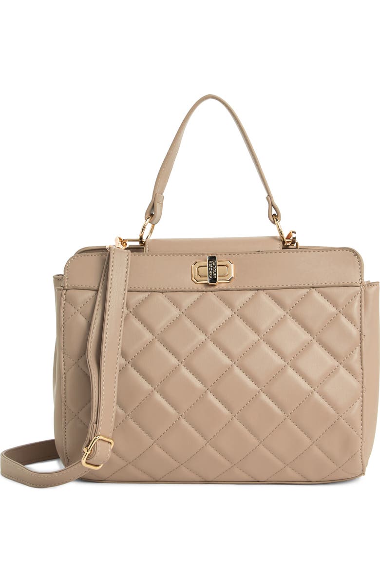 Badgley Mischka Collection Diamond Quilted Tote Bag, Main, color, Taupe