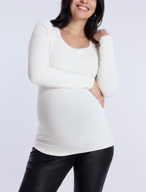 Square Neck Rib Knit Long Sleeve Tee