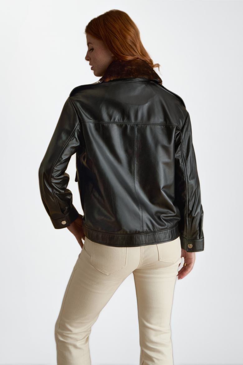 Alma Leather Jacket, Alternate, color, Black