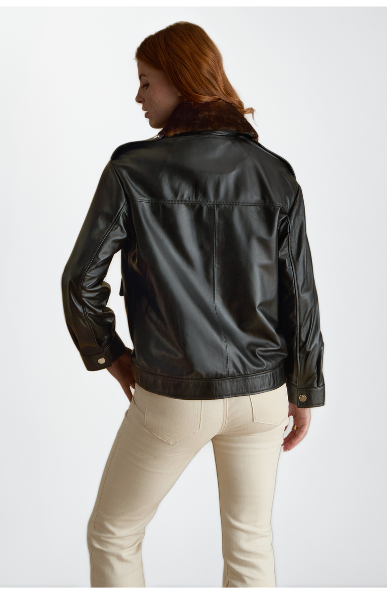 FURNIQ UK LLC Alma Leather Jacket, Alternate, color, Black