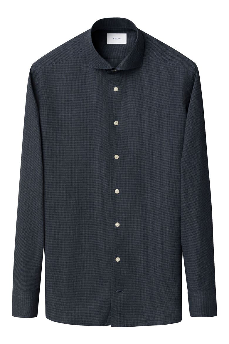 Contemporary Fit Houndstooth Flannel Dress Shirt, Alternate, color, DARK BLUE