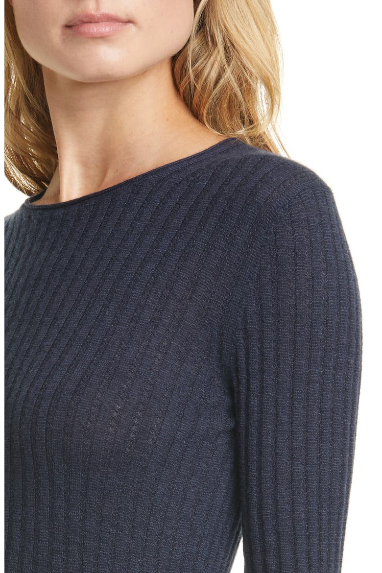 Ribbed Cashmere Crewneck Sweater, Alternate, color, DEEP AZUL/ COASTAL