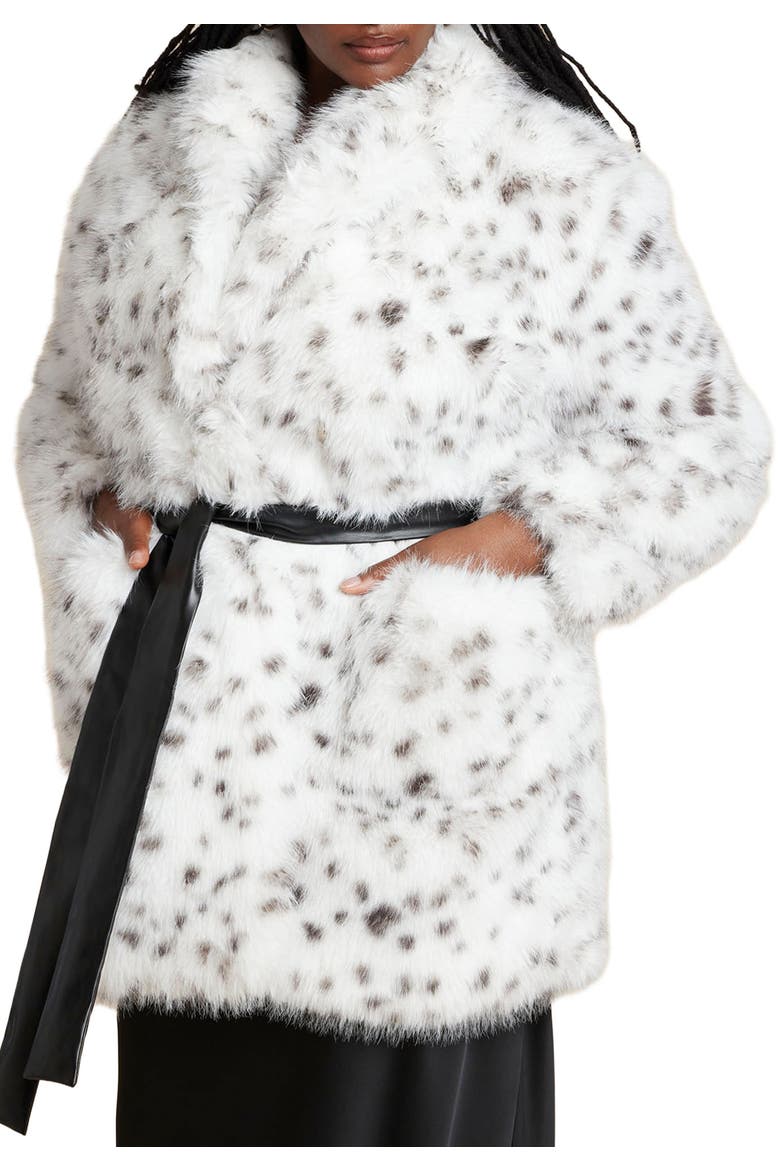 Snow Leopard Belted Coat, Main, color, SNOW LEOPARD