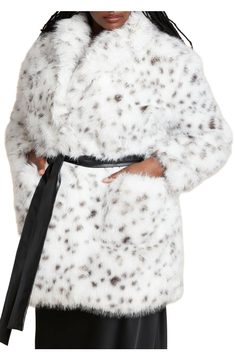 ELOQUII Snow Leopard Belted Coat, Alternate, color, Snow Leopard