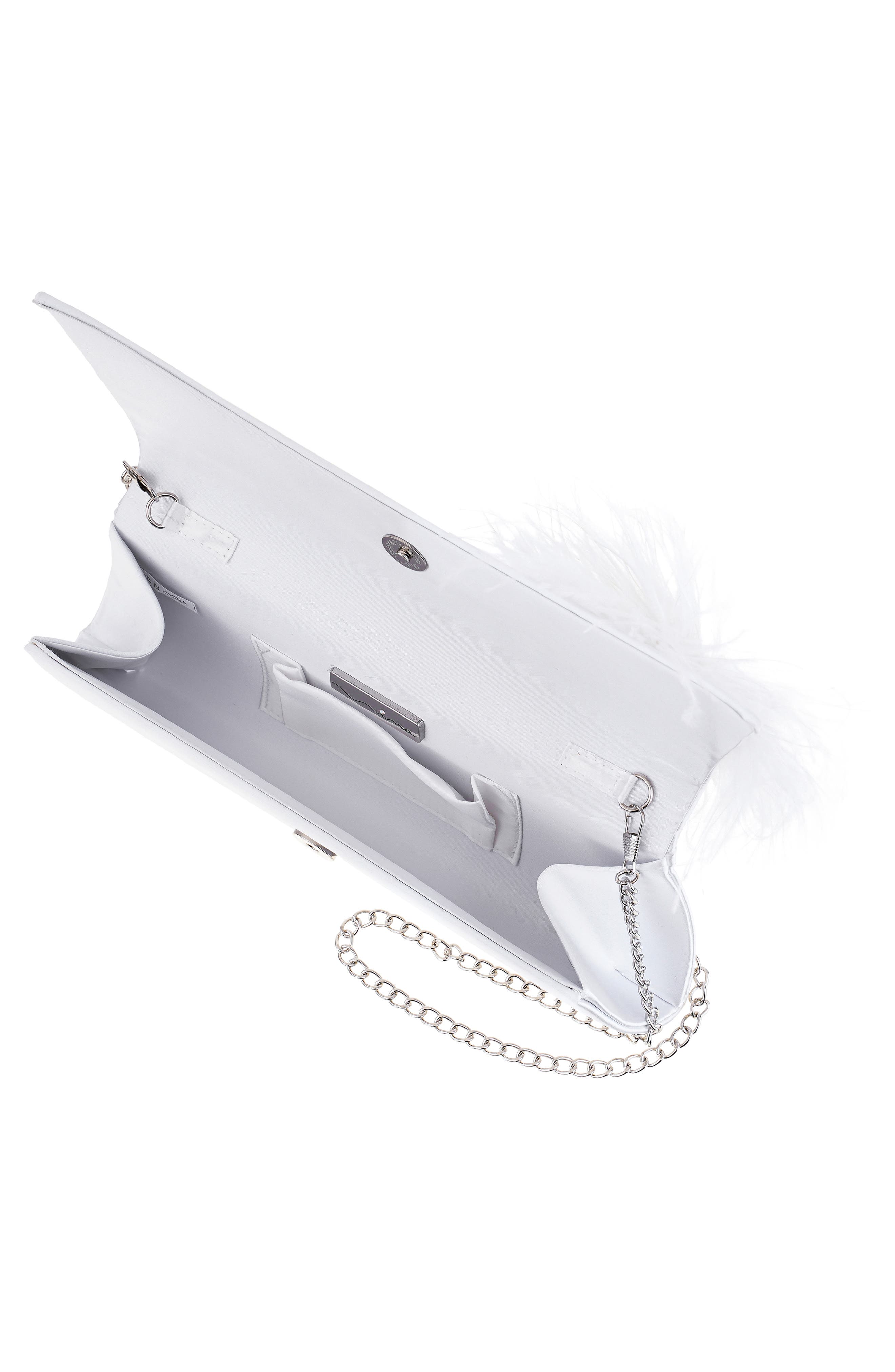 Zosia-Z Feather Trim Clutch, Alternate, color, WHITE