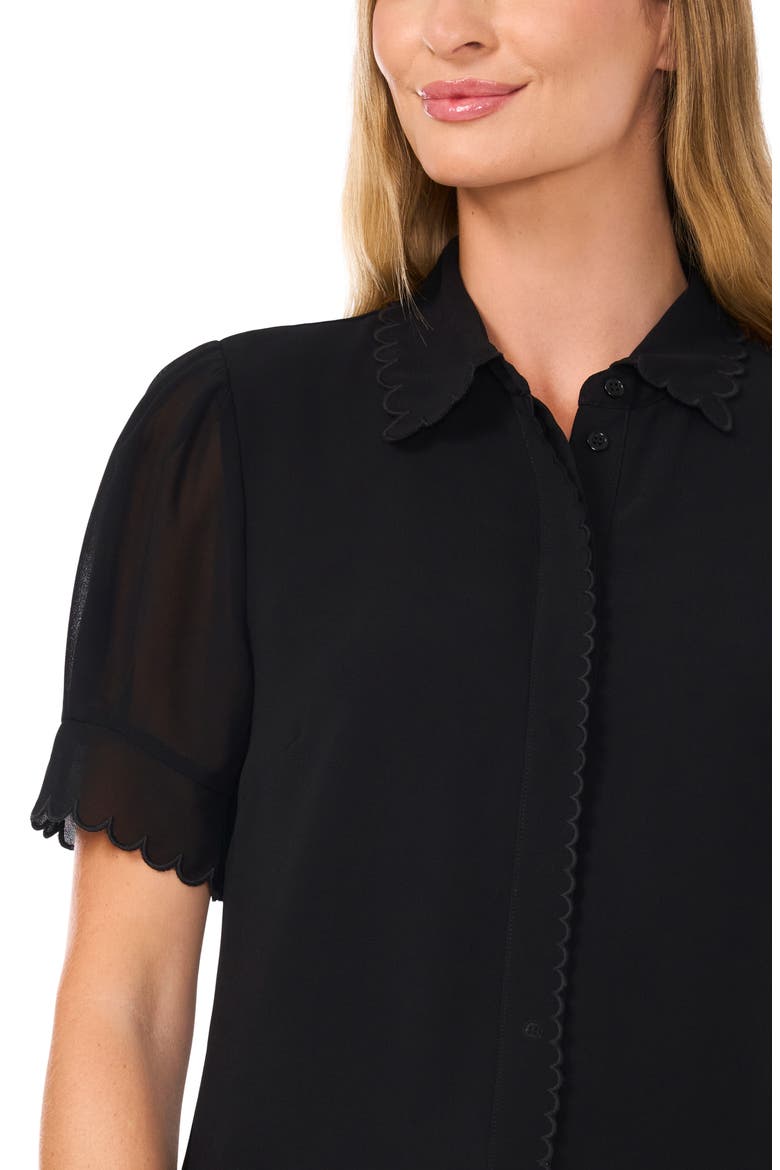 Scallop Trim Button-Up Shirt, Alternate, color, RICH BLACK