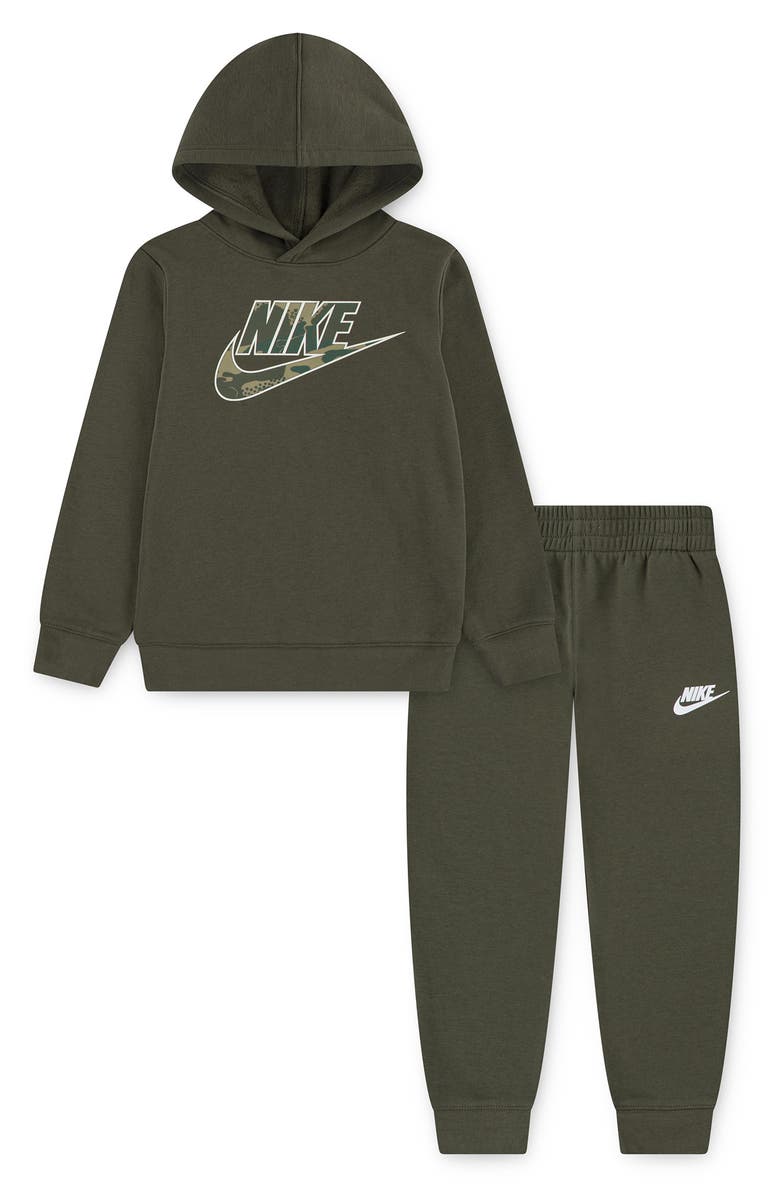 Nike Kids' Futura Logo Fleece Sweatshirt & Joggers Set, Main, color, Cargo Khaki