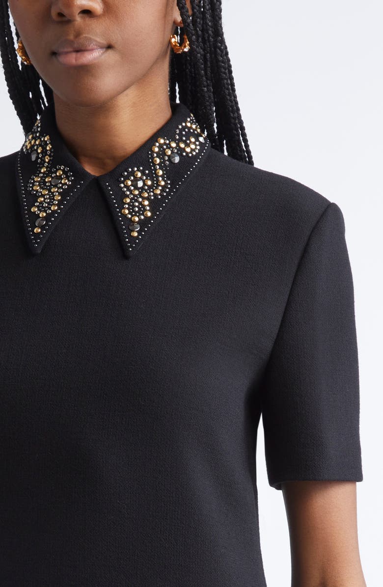 Versace Studded Collar Wool Crepe Minidress, Alternate, color, Black