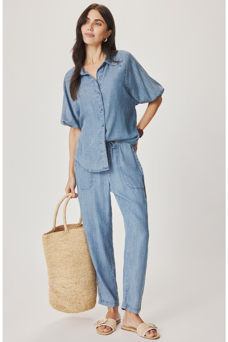 Talia Puff Sleeve Denim Shirt, Alternate, color, INDIGO BLUE