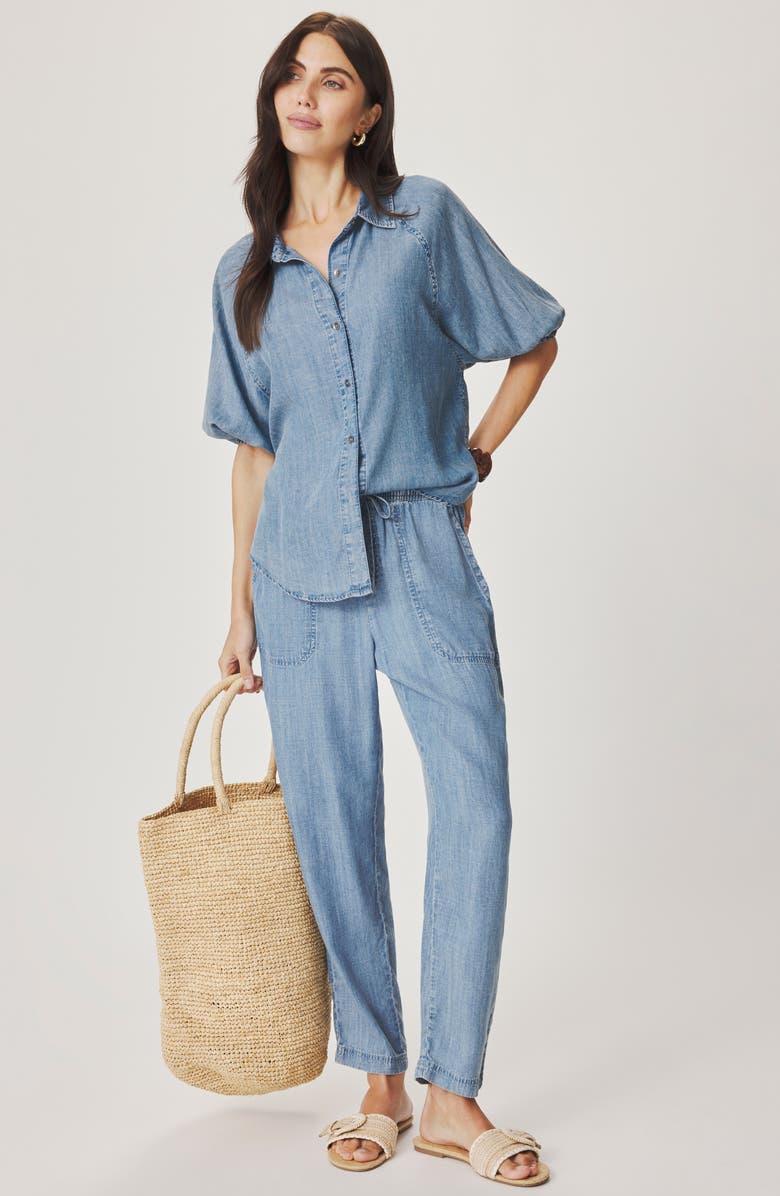 Splendid Talia Puff Sleeve Denim Shirt, Alternate, color, Indigo Blue