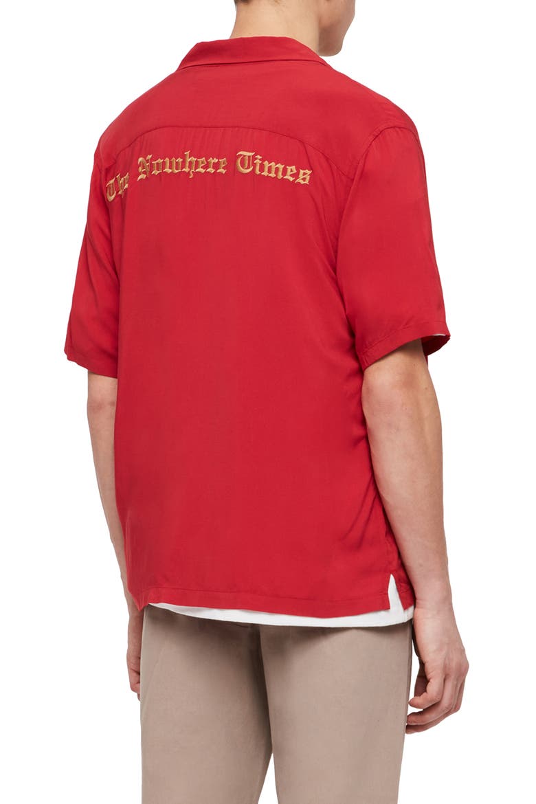 The Nowhere Times Slim Fit Camp Shirt, Alternate, color, FLASH RED