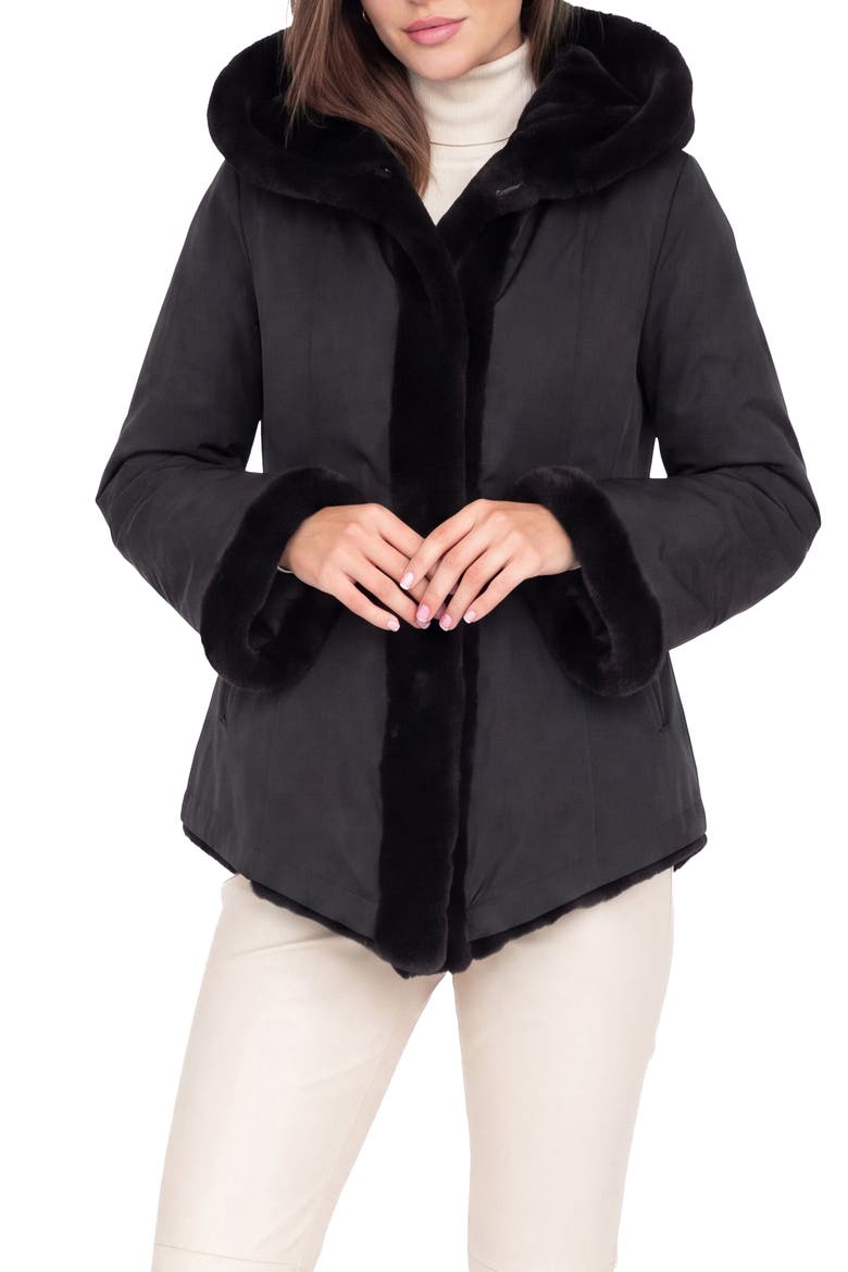 Genuine Shearling Jacket Reversible To Taffeta, Alternate, color, BROWN/BLACK