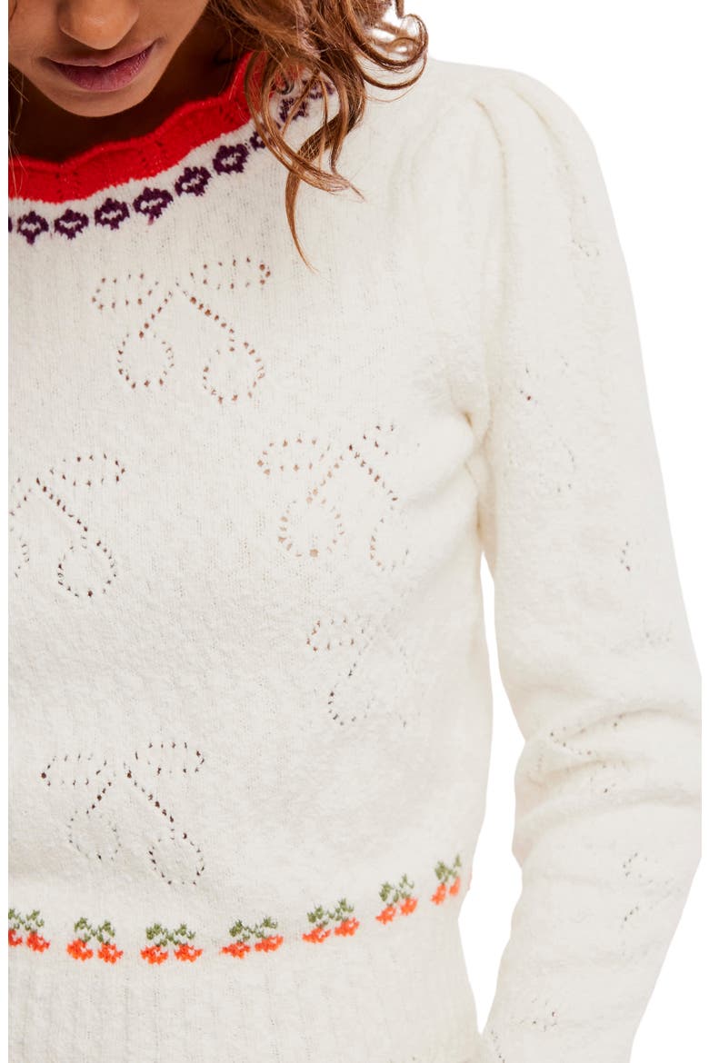 Tilly Cherry Pointelle Knit Crop Sweater, Alternate, color, COCONUT MILK COMBO