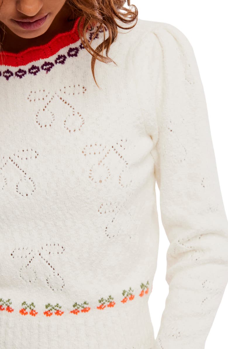 Free People Tilly Cherry Pointelle Knit Crop Sweater, Alternate, color, 