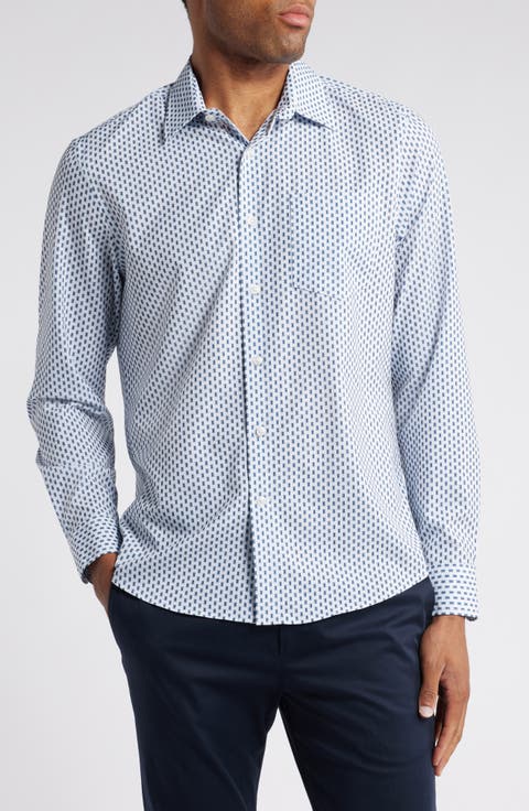 Trim Fit Stretch Performance Print Button-Up Shirt