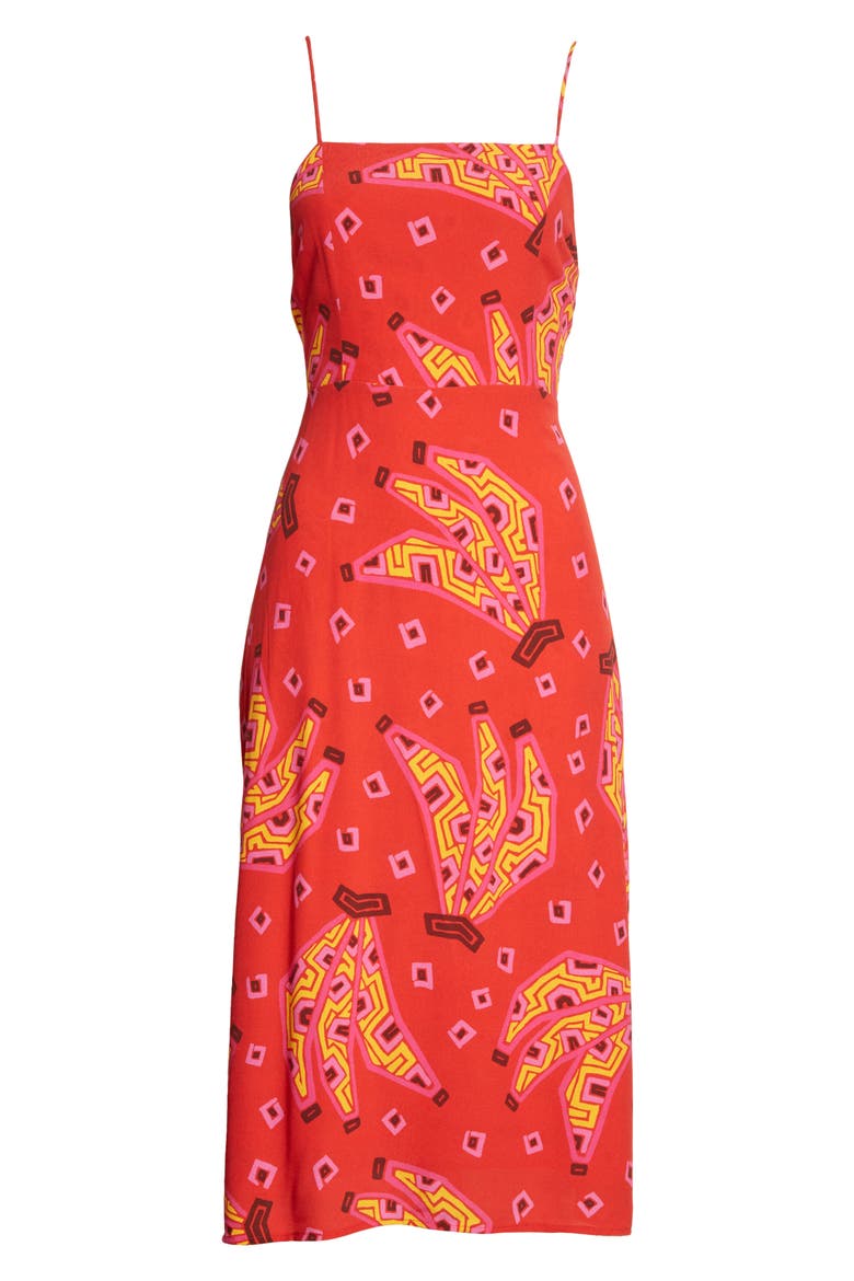 Red Tiki Bananas Tie Back Dress, Alternate, color, RED TIKI BANANA