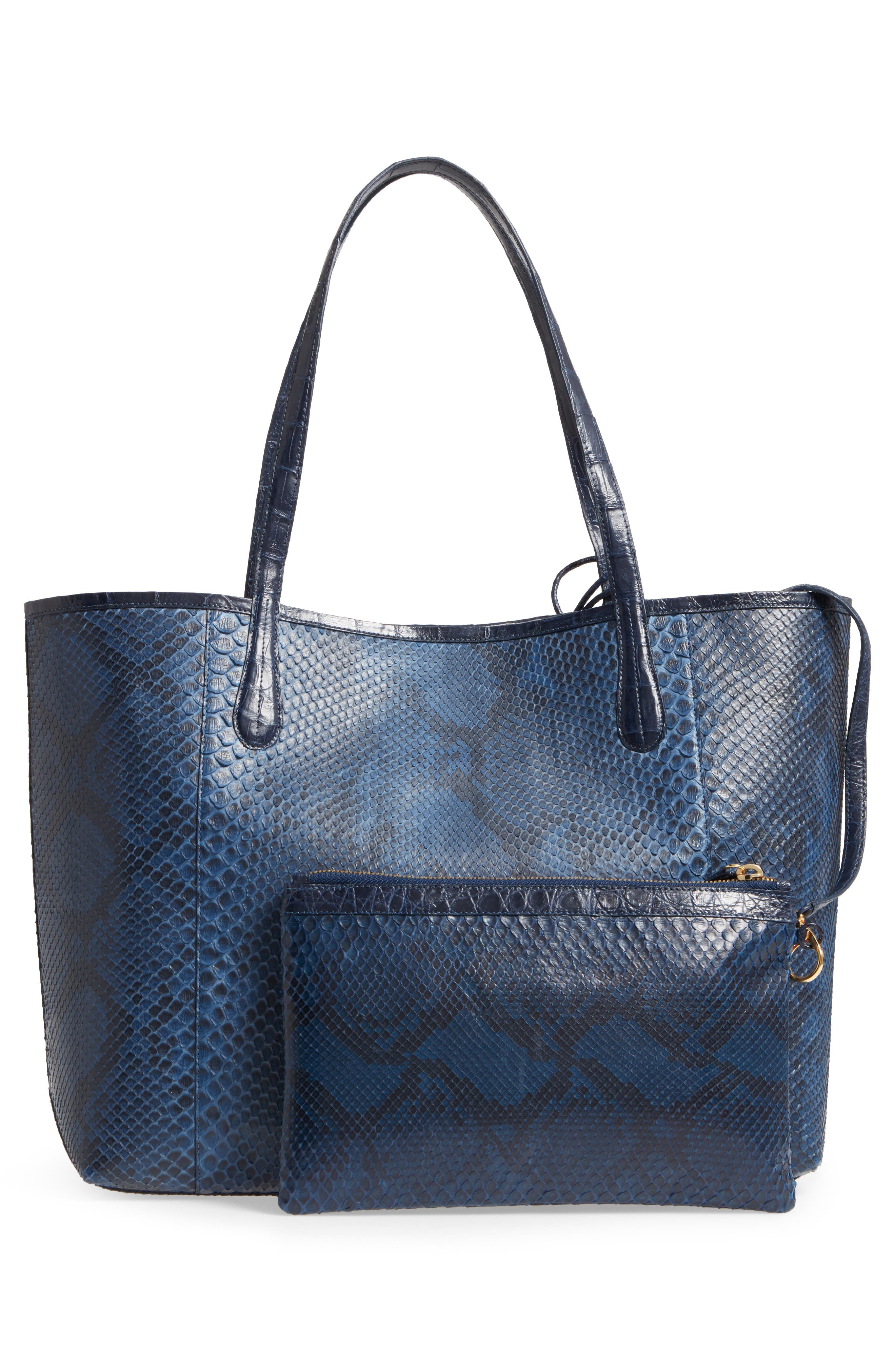 Medium Erica Genuine Python & Crocodile Tote, Alternate, color, NAVY MATTE