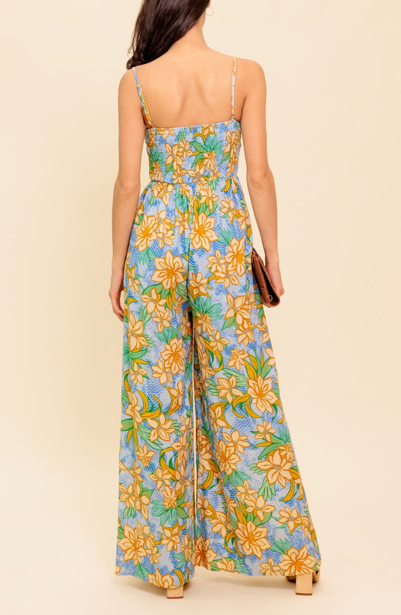FLYING TOMATO Print Cutout Wide Leg Jumpsuit, Alternate, color, Blue