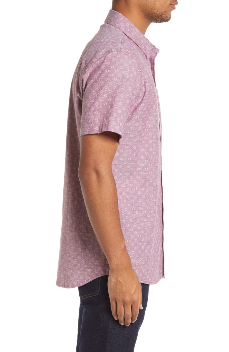 TravisMathew Men's Tyre Print Short Sleeve Button-Up Shirt, Alternate, color,