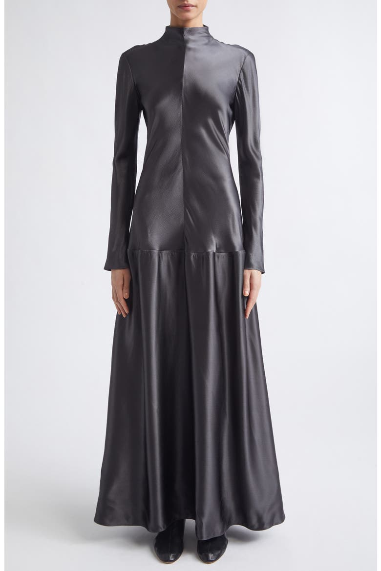 Mila Bias Cut Long Sleeve Gown, Main, color, GREY