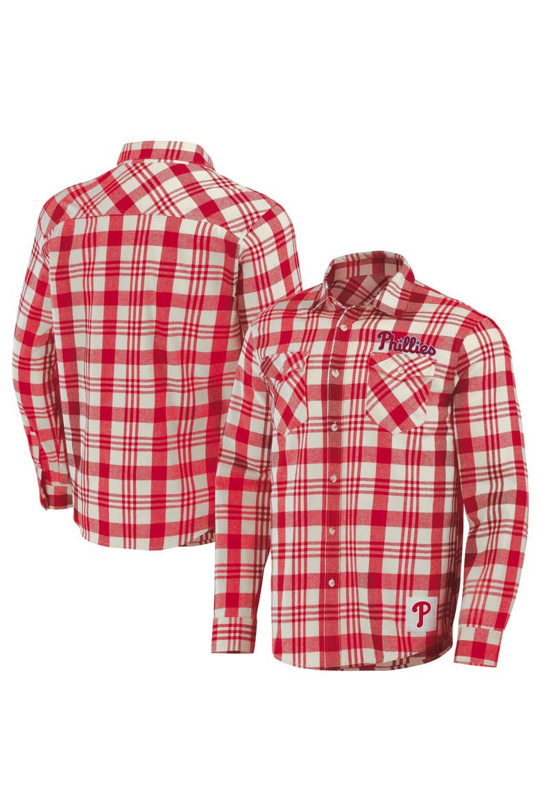 Men's Darius Rucker Collection by Fanatics Red Philadelphia Phillies Plaid Flannel Button-Up Shirt, Alternate, color, Red